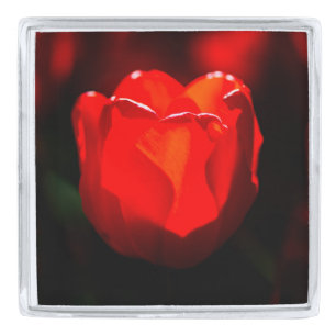 Red Tulip Flower - Fire Silver Finish Lapel Pin