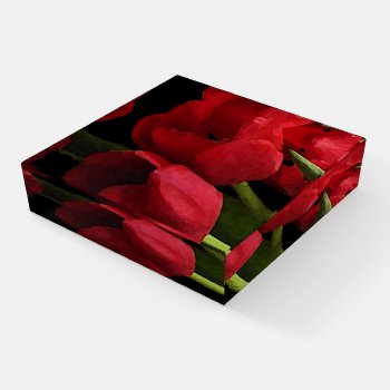 Red Tulip Flower Floral Abstract Glass Paperweight by Bebops at Zazzle
