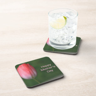 red tulip flower, happy mother's day beverage coaster