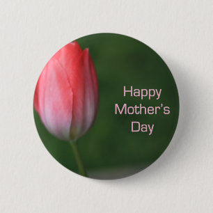 red tulip flower, happy mother's day button