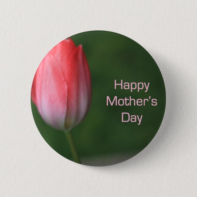 red tulip flower, happy mother's day button (Front)