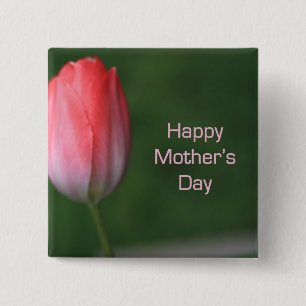 red tulip flower, happy mother's day pinback button