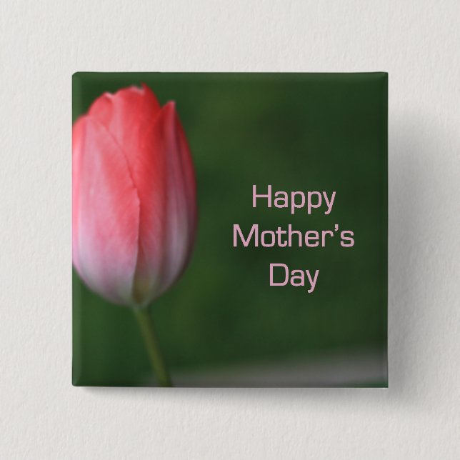 red tulip flower, happy mother's day pinback button (Front)