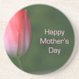 red tulip flower, happy mother's day sandstone coaster