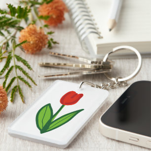 Red tulip flower personalized keychain 