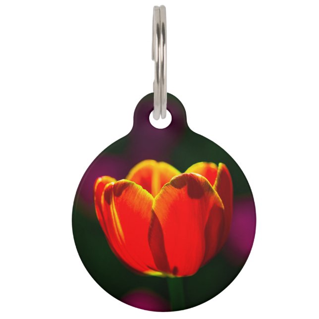 Red tulip flower pet name tag (Front)