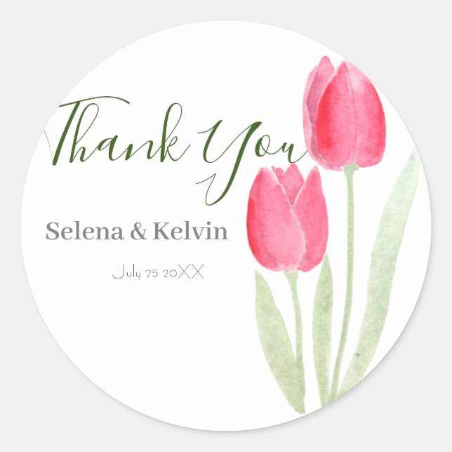 red tulip flower round sticker  (Front)