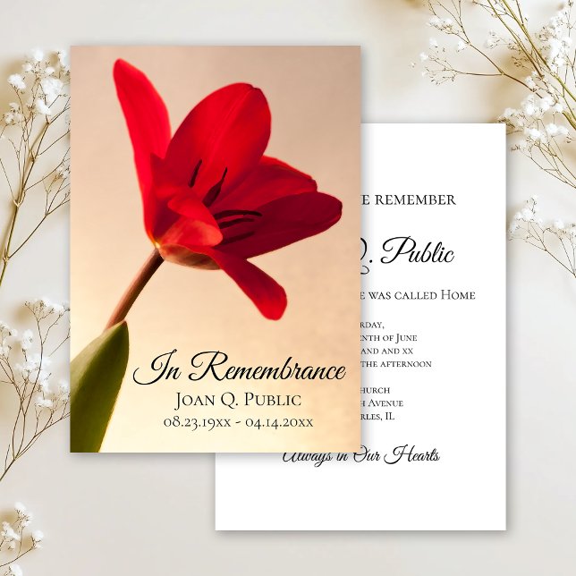 Red Tulip Flower Spring Death Anniversary Memorial Invitation (Creator Uploaded)