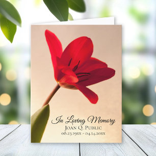 Red Tulip Flower Spring Funeral Memorial Sympathy Letterpress Thank You Card