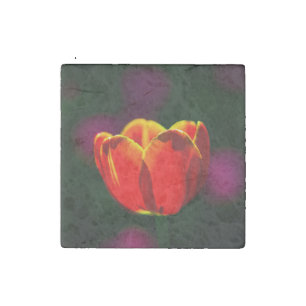 Red tulip flower stone magnet