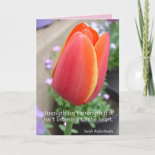 Red Tulip Flower Strength Quote Card