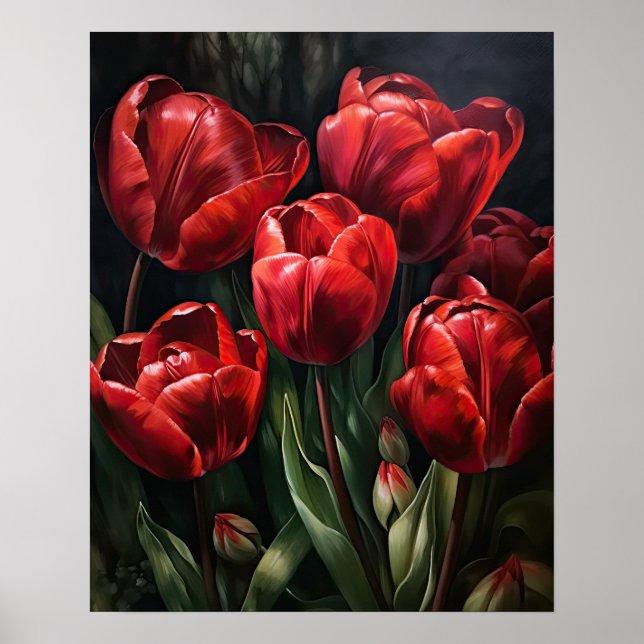 Red Tulip Flowers Art Print Poster (Front)