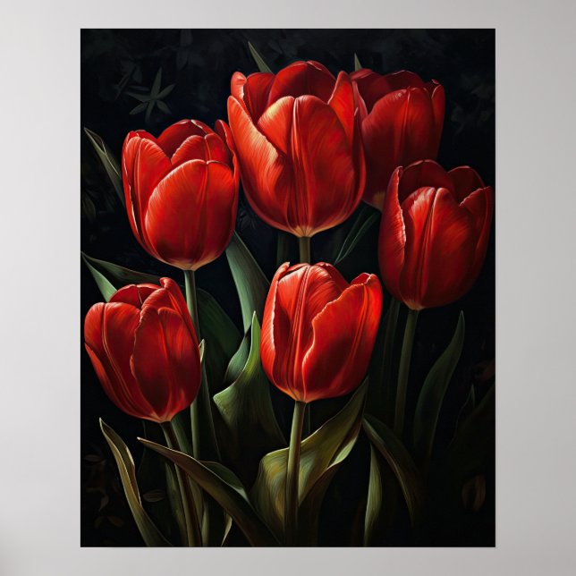 Red Tulip Flowers Art Print Poster (Front)