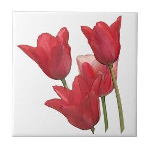 Red Tulip Flowers Ceramic Tile