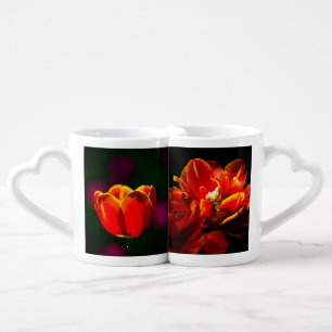 Red tulip flowers coffee mug set