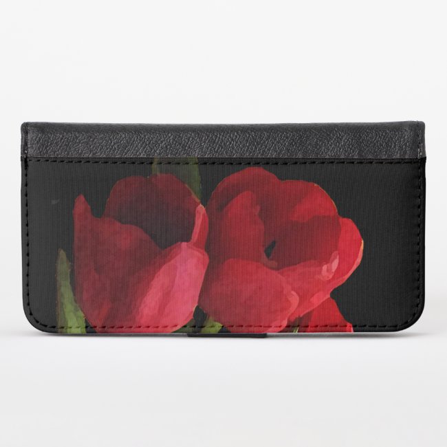 Red Tulip Flowers Floral iPhone X Wallet Case