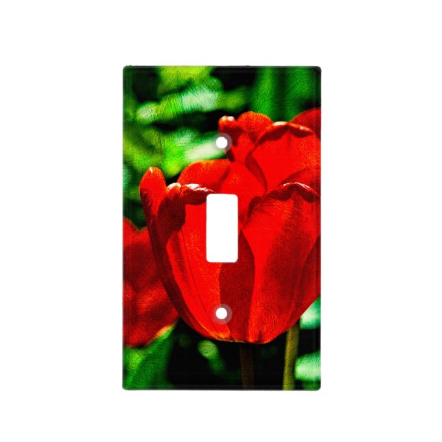 Red tulip flowers light switch cover (Front)