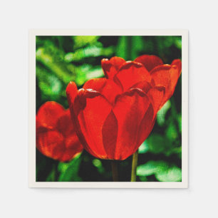 Red tulip flowers paper napkins