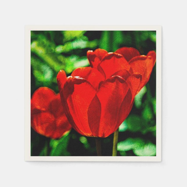 Red tulip flowers paper napkins (Front)