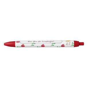 Red Tulip Flowers Pattern Monogram Initials Pen