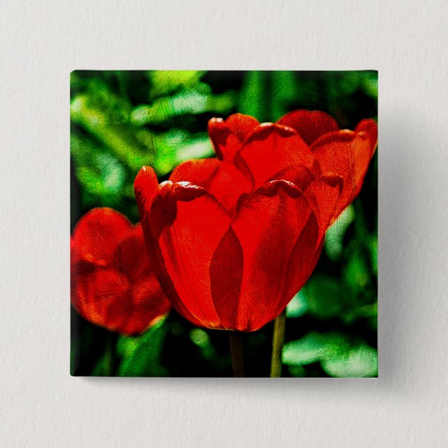 Red tulip flowers pinback button (Front)