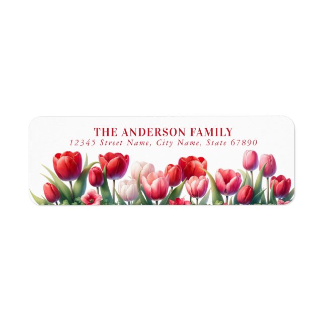 Red Tulip Flowers Return Address Labels (Front)