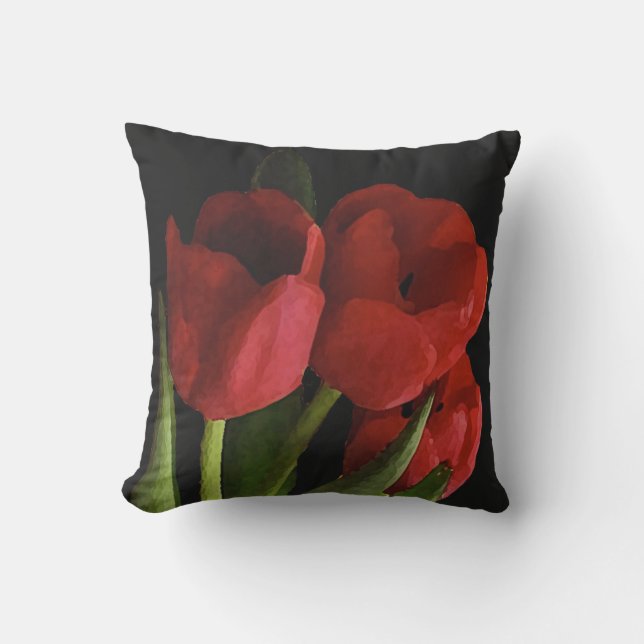 Red Tulip Garden Flowers Outdoor Pillow (Front)