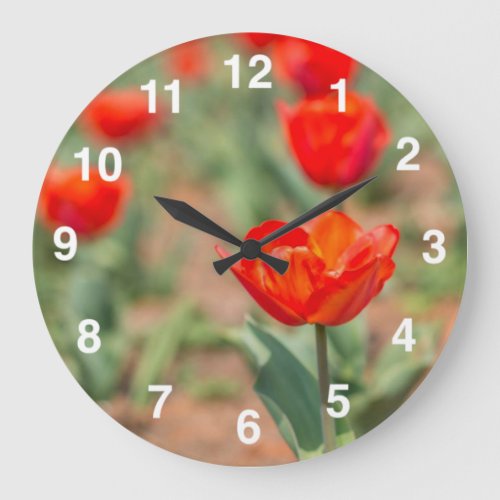 Red Tulip Garden Large Clock
