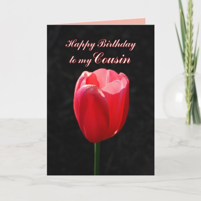Red Tulip Happy Birthday Cousin Card (Front)