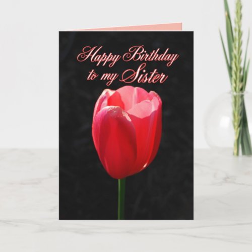 Red Tulip Happy Birthday Sister Card