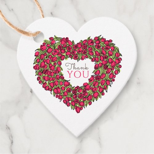 Red tulip heart art thank you wedding favor tags