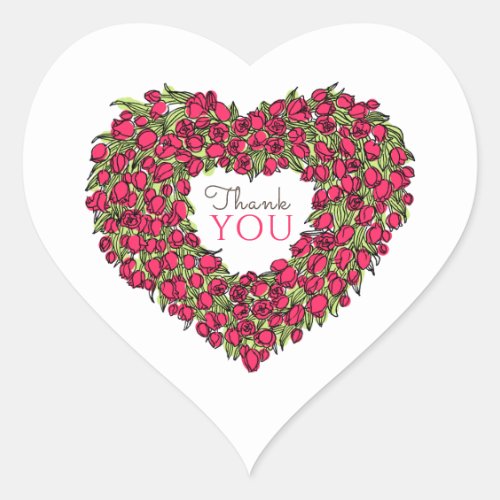 Red tulip heart art thank you wedding favor tags