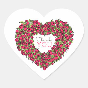 Red tulip heart art thank you wedding favor tags