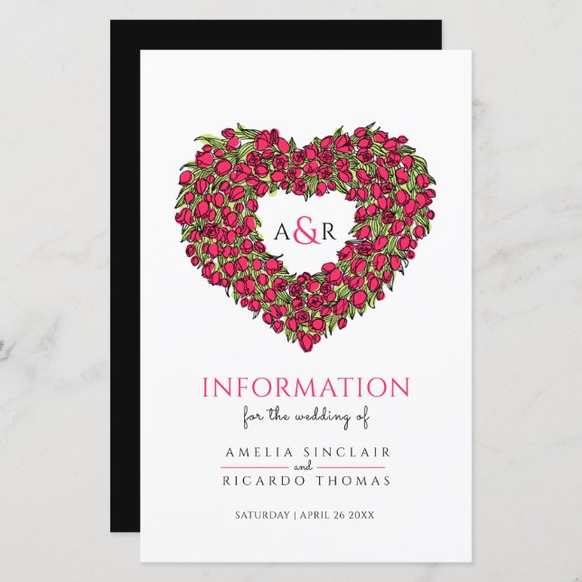 Red tulip heart wedding guest information (Front/Back)