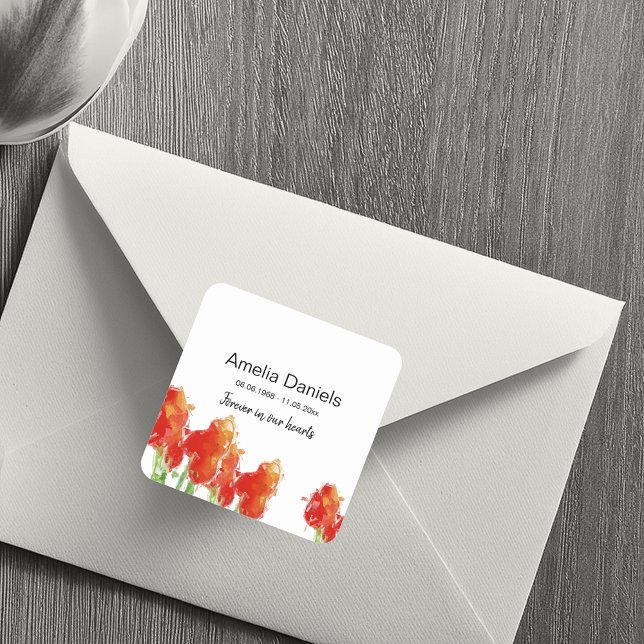 Red Tulip In Loving Memory Square Sticker (Creator Uploaded)