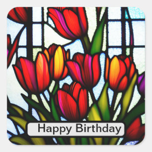 Red Tulip Leadlight, Square Sticker