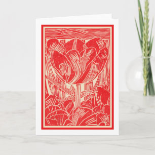 Red Tulip Linocut Greeting Card