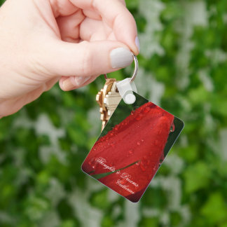 Red Tulip Macro Photo Personalized Keychain