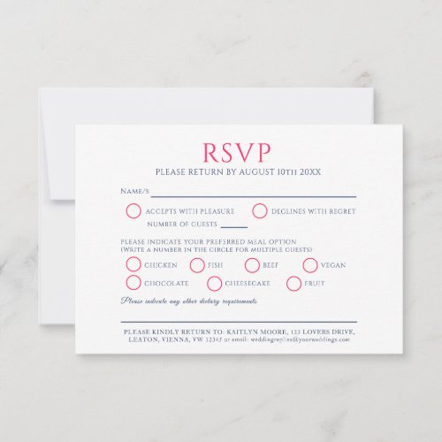 Red tulip monogram meal option wedding event RSVP card