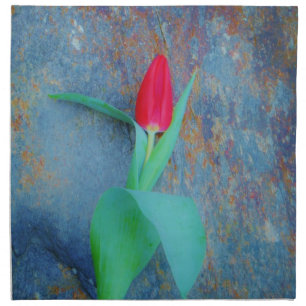 Red Tulip on Blue Grey Slate Cloth Napkin