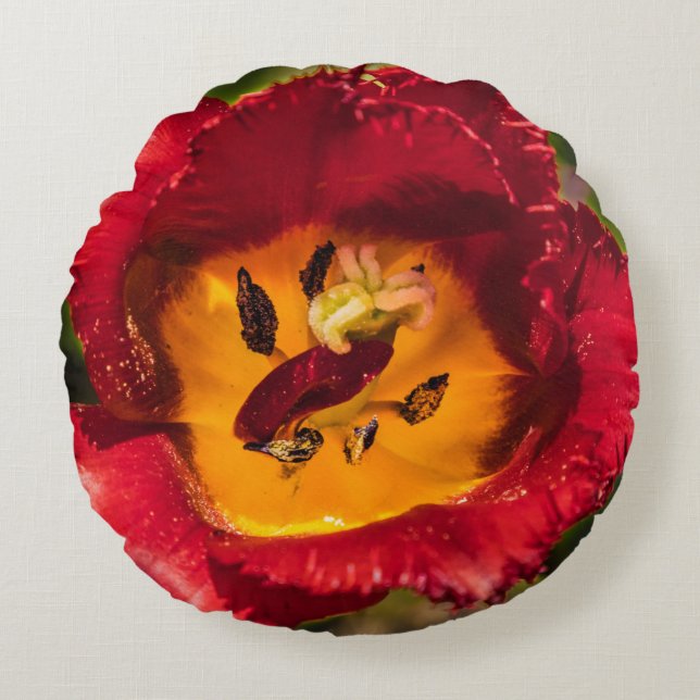 Red tulip round pillow (Front)