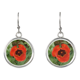 Red Tulip Silver Earrings