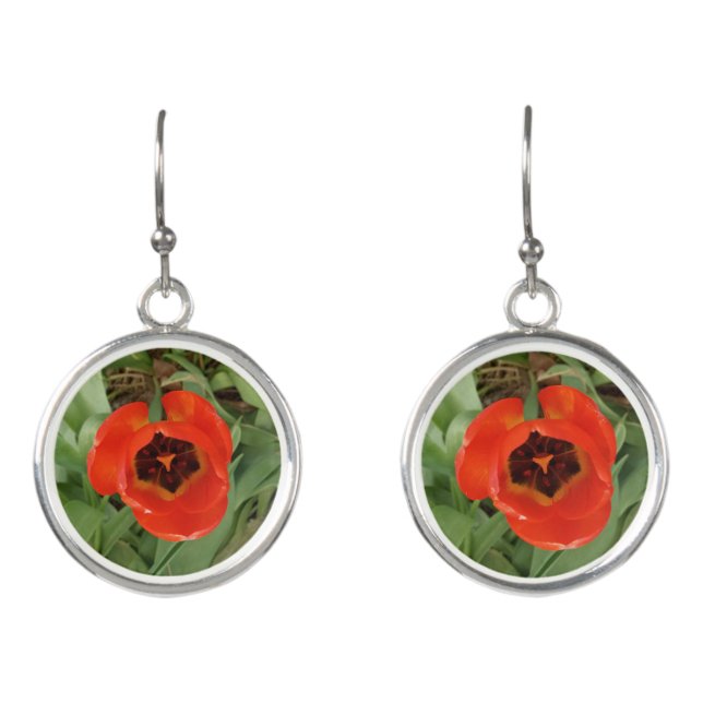 Red Tulip Silver Earrings (Front)
