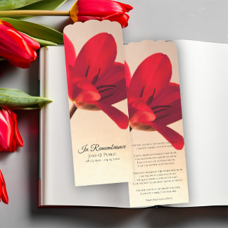 Red Tulip Spring Funeral Memorial Prayer Card Bookmarks