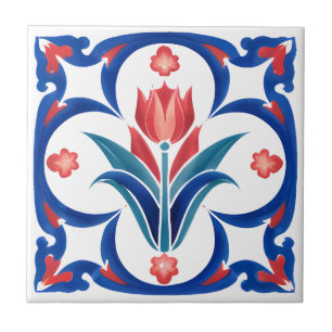Red Tulip Turkish Iznik Ceramic Tile Art