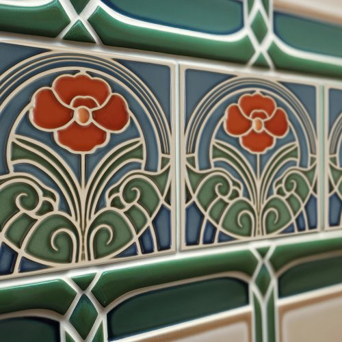 Red Tulip Wall Decor Art Nouveau Art Deco Ceramic Tile