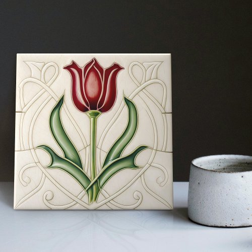 Red Tulip Wall Decor Art Nouveau Art Deco Gibbons  Ceramic Tile