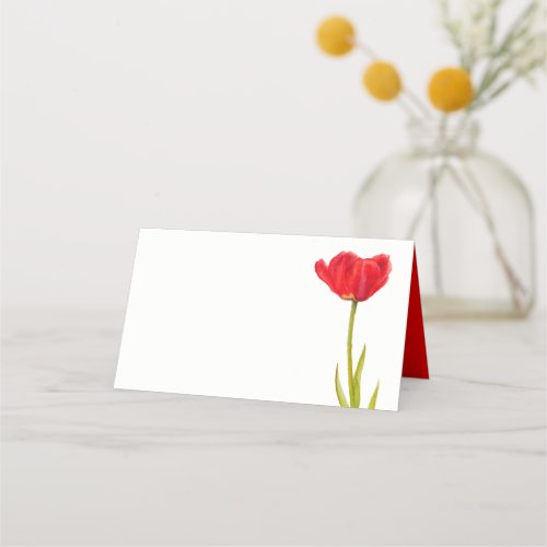 Red tulip watercolor art guest place cards