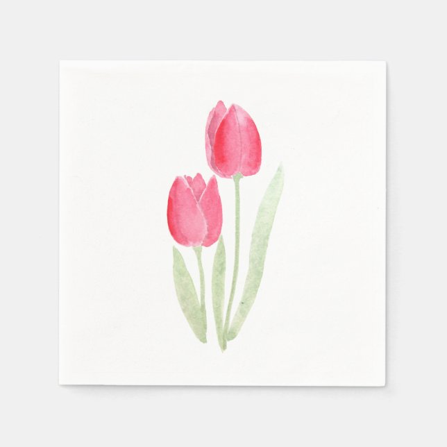 red tulip watercolor  napkins (Front)
