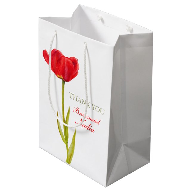 Red Tulip wedding bridesmaid favor medium gift bag (Back Angled)
